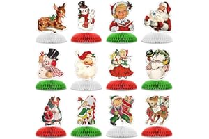 KINGZONE 12 Pack Vintage Christmas Ornaments Honeycomb Centerpiece Table - Vintage Christmas Theme Happy Birthday Party Decorations Honeycomb Decor Party Baby Shower Supplies for Women、Men、Boys Girls