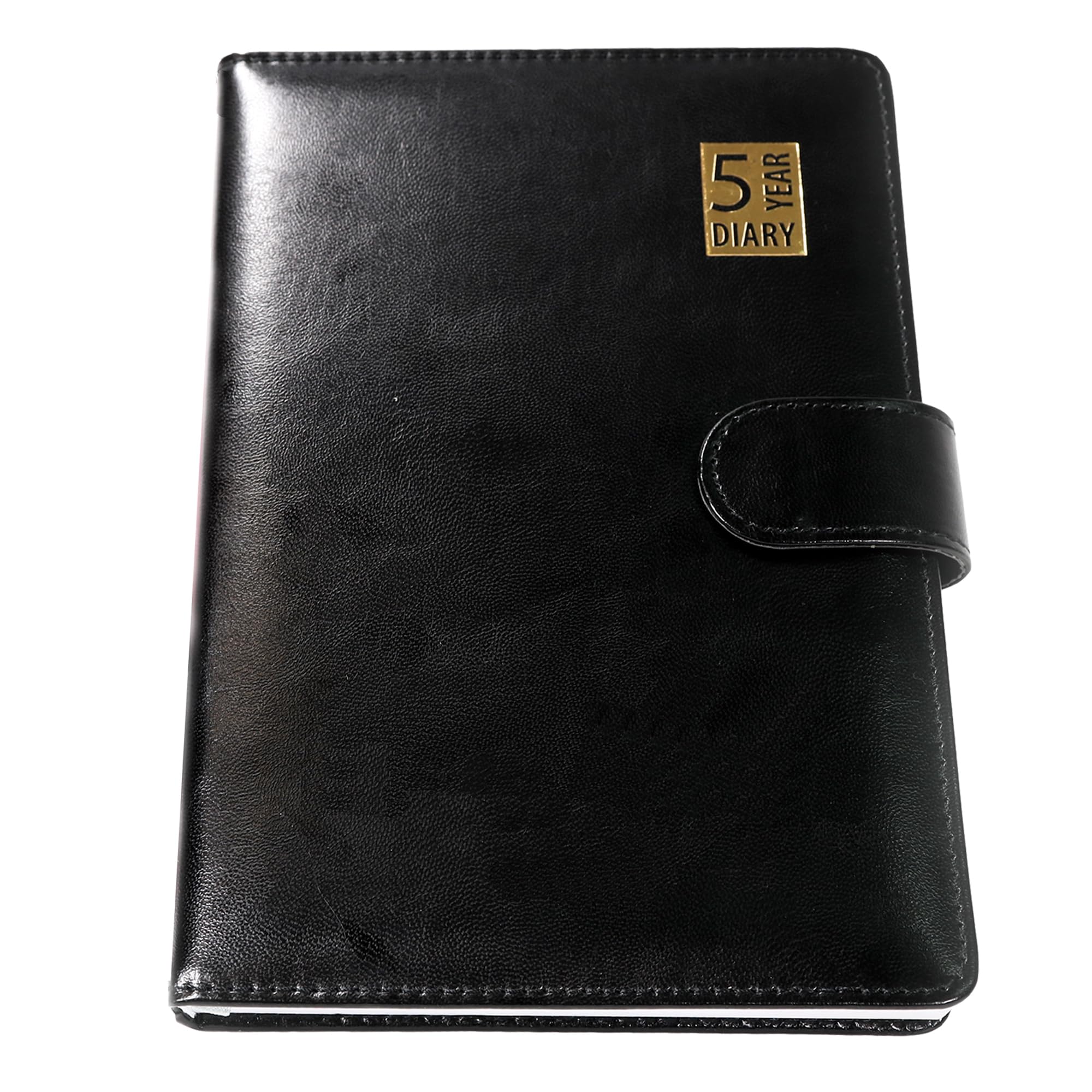 2019 5 Year Undated Leather Look A5 Week To View Padded Diary Black