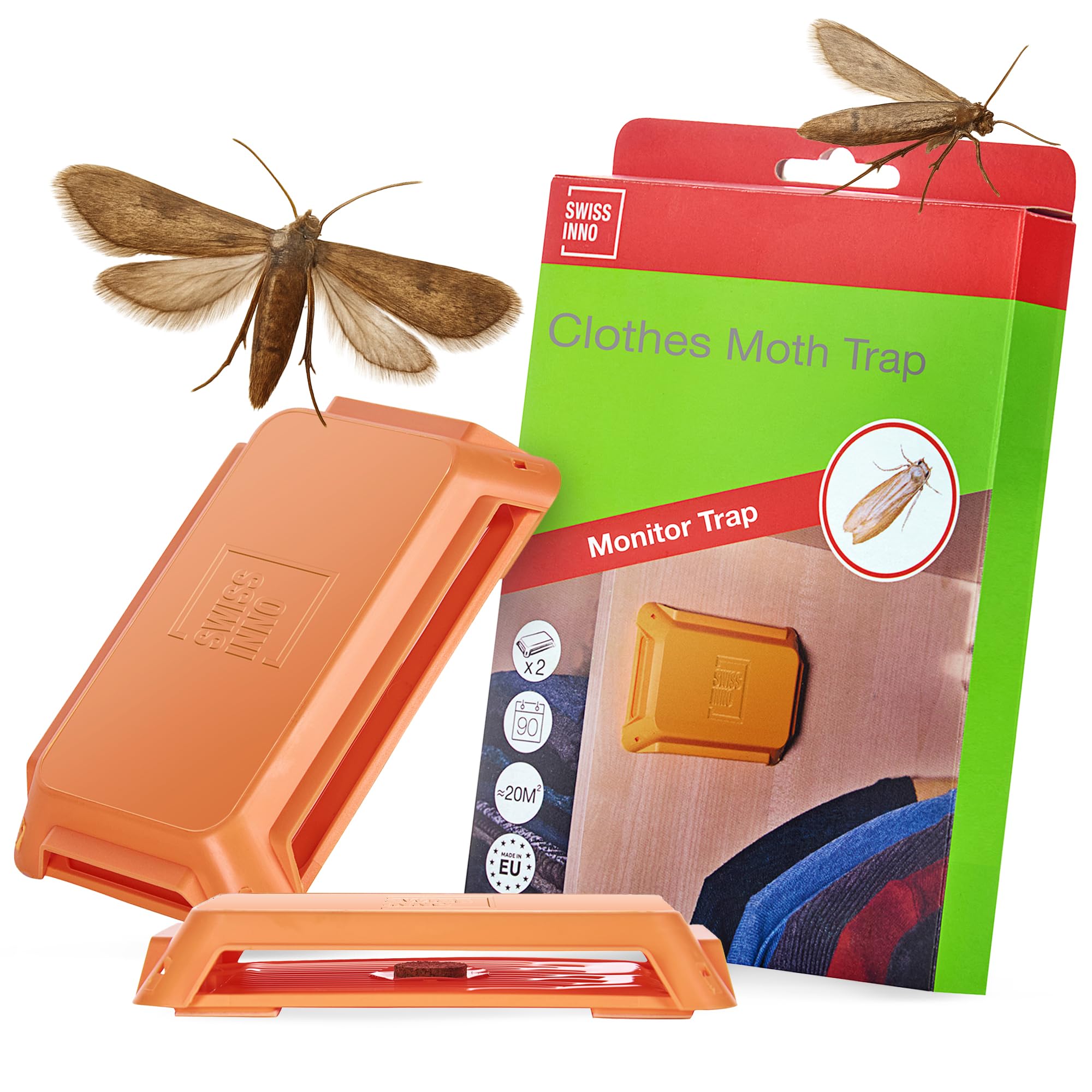 SWISSINNO Clothes Moth Trap – 2-Pack Monitoring Traps for Early Detection of Clothes Moth Infestations – Compact Design, Ready to Use