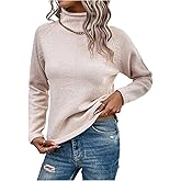 winkbay Women's High Neck Dressy Casual Sweaters Raglan Long Sleeve Pullovers Fall Work Tops