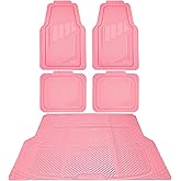 CAR PASS Heavy Duty Rubber Floor Mats Pink Car Mats Full Set with Trunk Cargo Liner - Universal Waterproof Floor Mats for Car SUV Truck, Durable All Weather Liner Mats Automotive Women (All Pink)