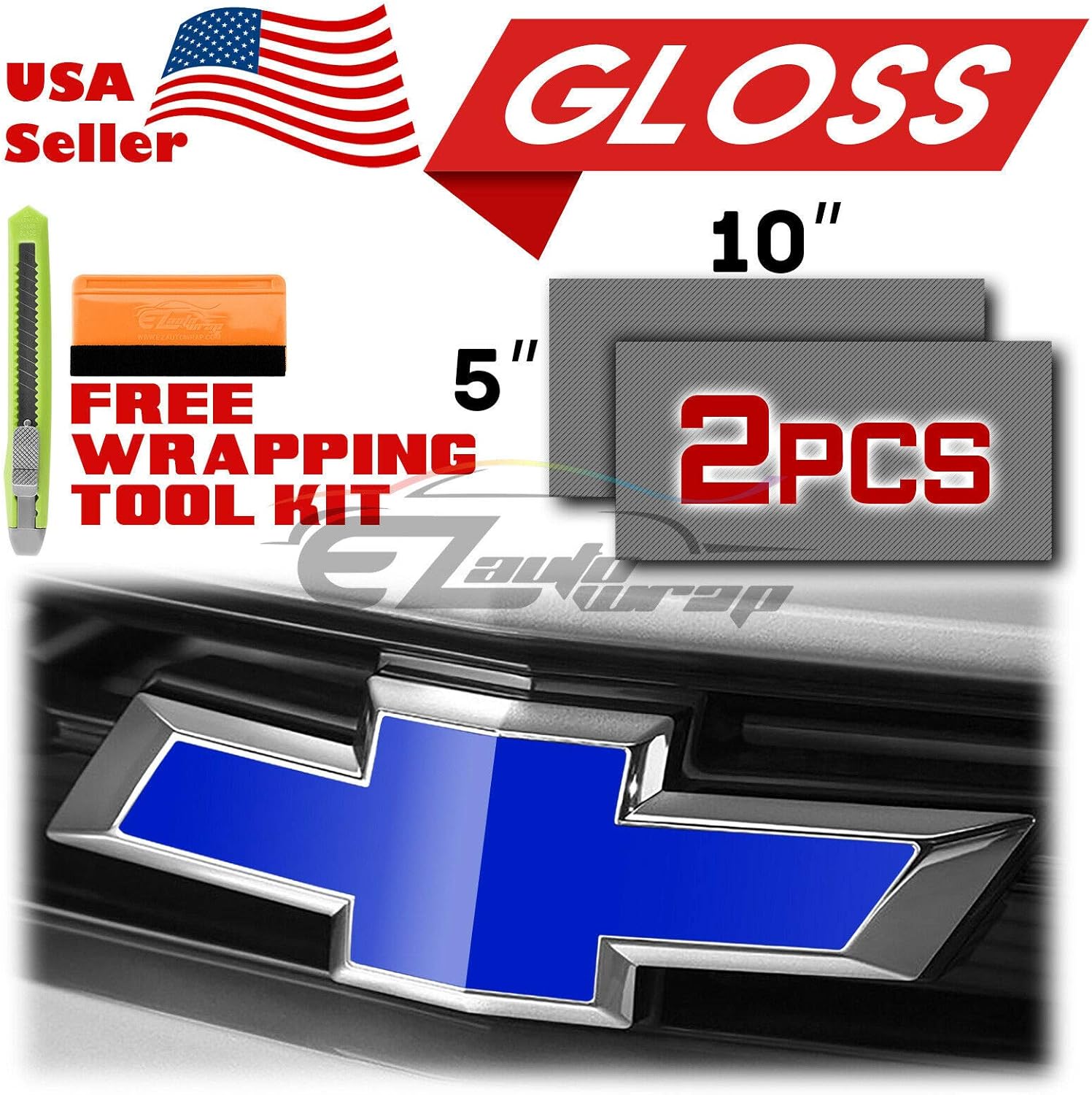EZAUTOWRAP Free Tool Kit 2Pcs 5x10 Chevy Emblem Bowtie Gloss Intense