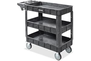 Dryser Utility Cart with Wheels, 40" x 17" Heavy Duty 550 lb. Capacity with Shelves - 3 Tier Rolling Cart with Two 5" Swivel Casters for Warehouse, Garage, Cleaning