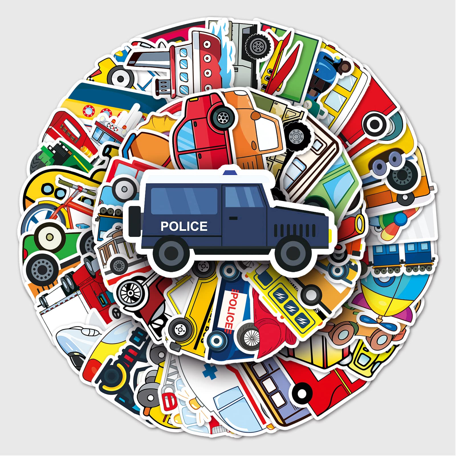 100Pcs Transportation Vehicle Truck Stickers Laptop Car Scrapbook Phone Skateboard Suitcase Luggage Bike Stickers Vinyl Waterproof Aesthetic Personalised Stickers for Teens Boys Girls Adults Children