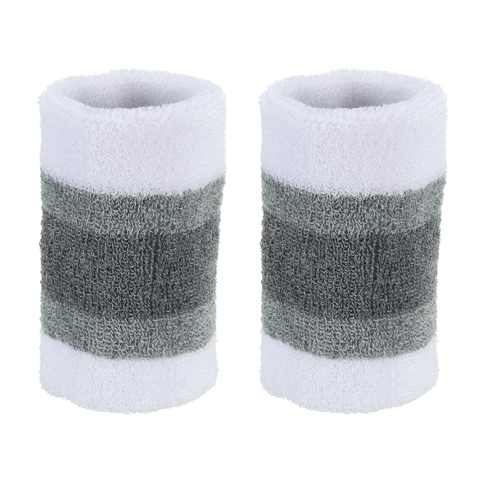 PATIKIL Sports Wristbands 8x10cm, 2 Pack Athletic Cotton Terry Cloth Absorbent Wrist Sweatband for Tennis Basketball Working Out Running, White Gray