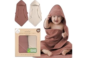 Infancie Organic Cotton Muslin Baby Hooded Towels - 81x81 cm, 2 Pack Newborn Bath Towels for Boys & Girls, Soft & Absorbent B