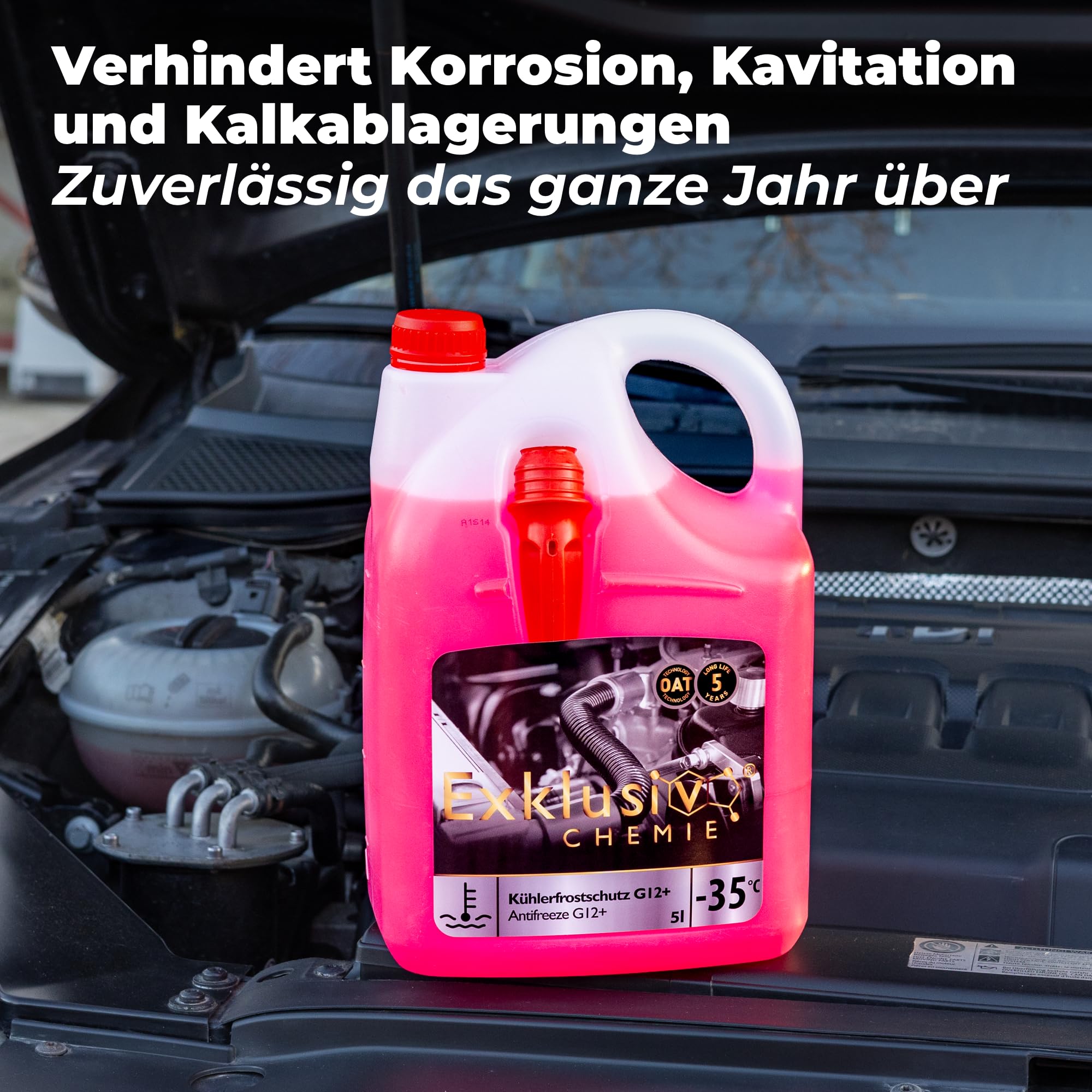 Exklusiv Chemie G12+ Kühlerfrostschutz bis -35° - 5 Liter - 5 Jahre | Kühlflüssigkeit Auto | G12 Kühlmittel Auto | Gebrauchsfertig | Langlebiger Schutz 5