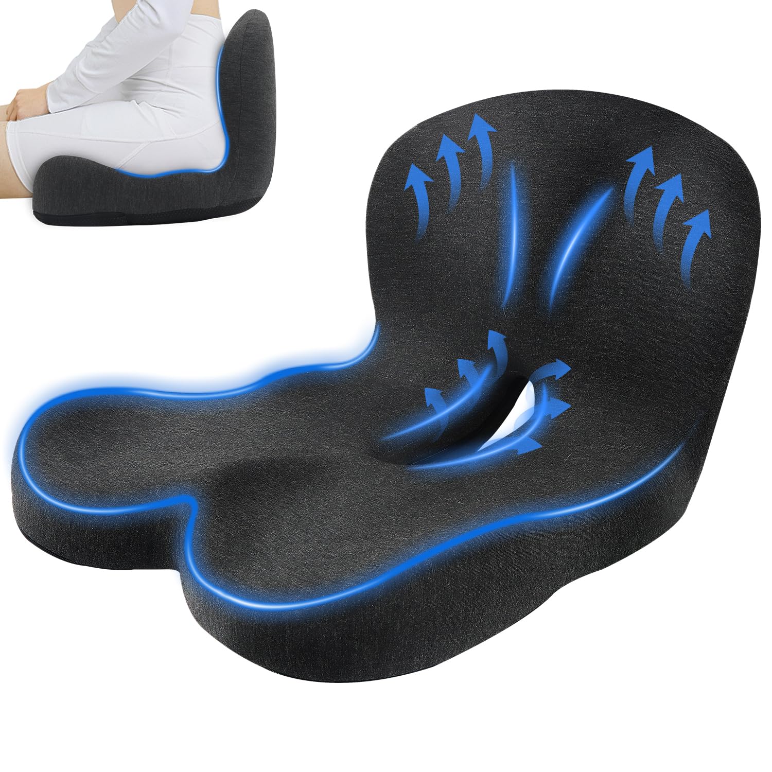 OWill Large Memory Coccyx Cushion,Tailbone Pad for Tailbone Pain Sciatica Hemorrhoids, Long Sitting Office Chair Ring Cushion Suitable for Car Seats Gaming Chair