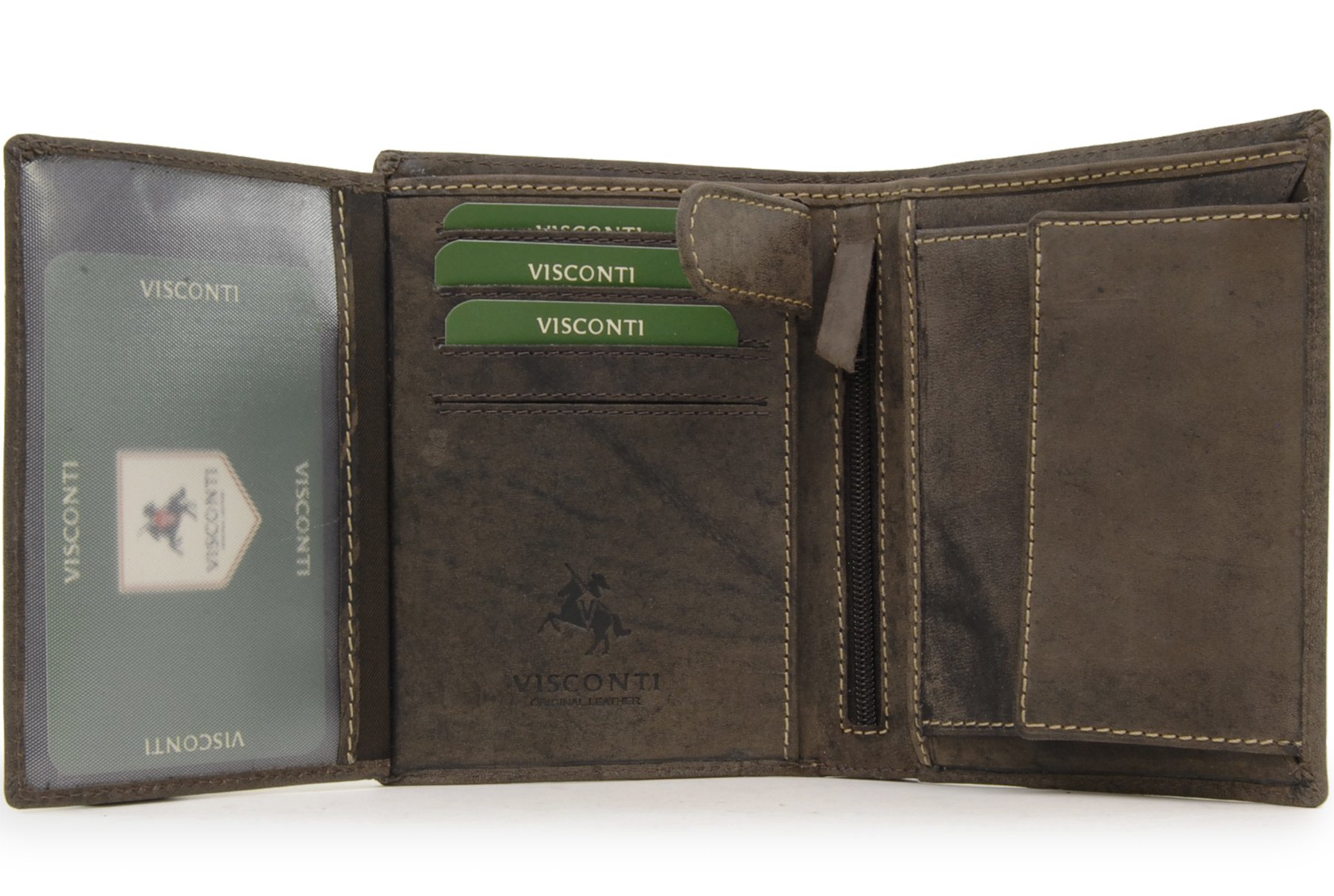 VISCONTI - Men's Medium Leather Wallet - RFID Protected - 6 Credit Card Slots, Note Section & Coin Pocket - Gift Boxed - 709 Rifle - Oil Brown
