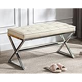 DM Furniture Leather Entryway Bench Modern Upholstered End of Bed Bench Tufted Dining Bench Ottoman Stool with Metal Base for