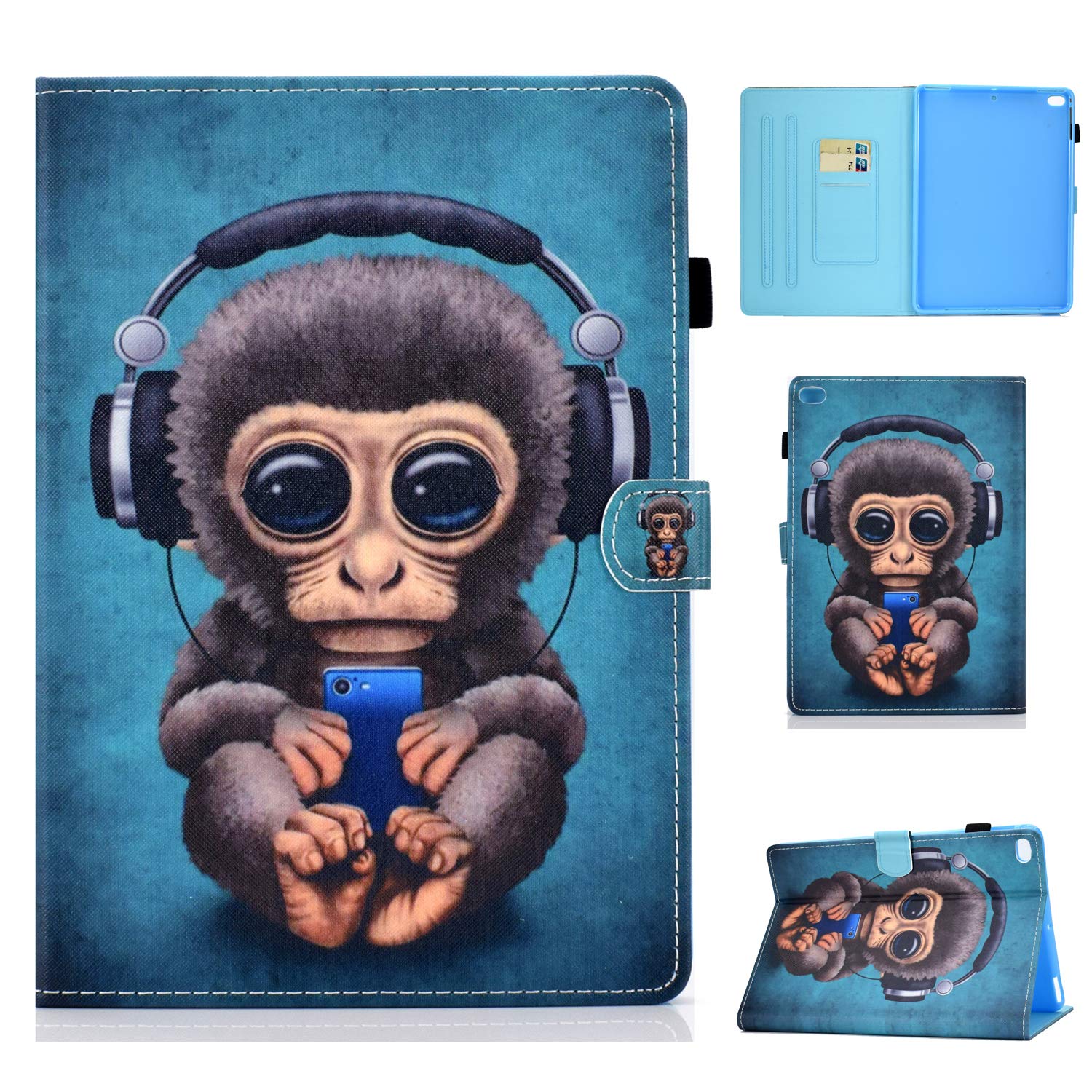 Bspring iPad 9.7 Case 2018 2017 (6th Gen / 5th Gen) / iPad Air 2 / iPad Air Case Cover – Premium PU Leather Stand Folio Case, with Auto Wake/Sleep,Monkey — image 1