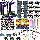 QZYCMHOO 110PCS Monster Truck Party Favors Set,Monster Truck Birthday DecorationsIncluding Slap Bracelets, Keychains, GiftBoxes, DlY Stickers, Car Toys, SunglassesTruck Birthday Supplies