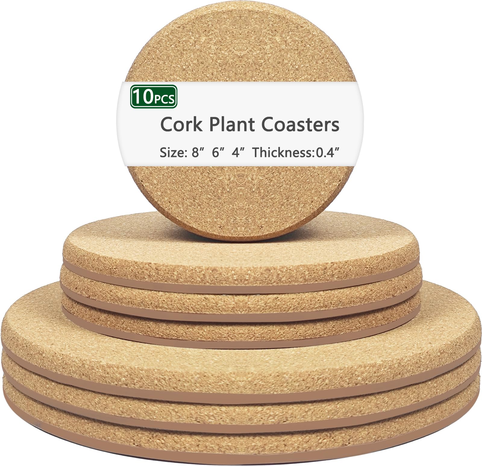 Photo 1 of 3 Sizes Cork Plant Coasters, 4/6/8 Inch Double Layers Thickened Cork Plant Mats, 10 Pcs Plant Coaster for House Plants