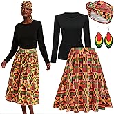 African Attire for Women Black History Month Outfits Print Dresses Skirt Tops Head Wraps Jewelry Earrings