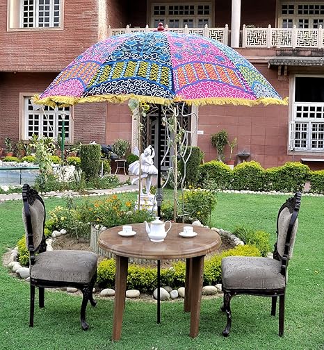 Lal Haveli Garden Decorative Large Patio Umbrella Sun Shade Cotton Parasol 52 x 72 inches