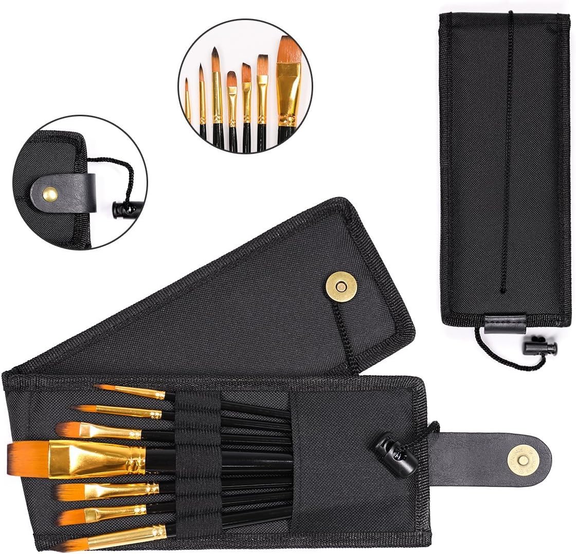 Tinpa Art Paint Brush Set for Watercolor, Acrylics, Oil & Face Painting - 7pieces Assorted Paint Brushes with Carry Case/Pop Up Stand, Art Drawing Accessories Set for Artists, Beginners, Students