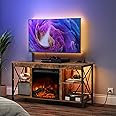 HOOBRO Fireplace TV Stand with Led Lights and Power Outlets, Wooden Media Entertainment Center Console Table with Glass Shelves, Fireplace TV Console for TVs up to 55", Rustic Brown BF120UDDS01