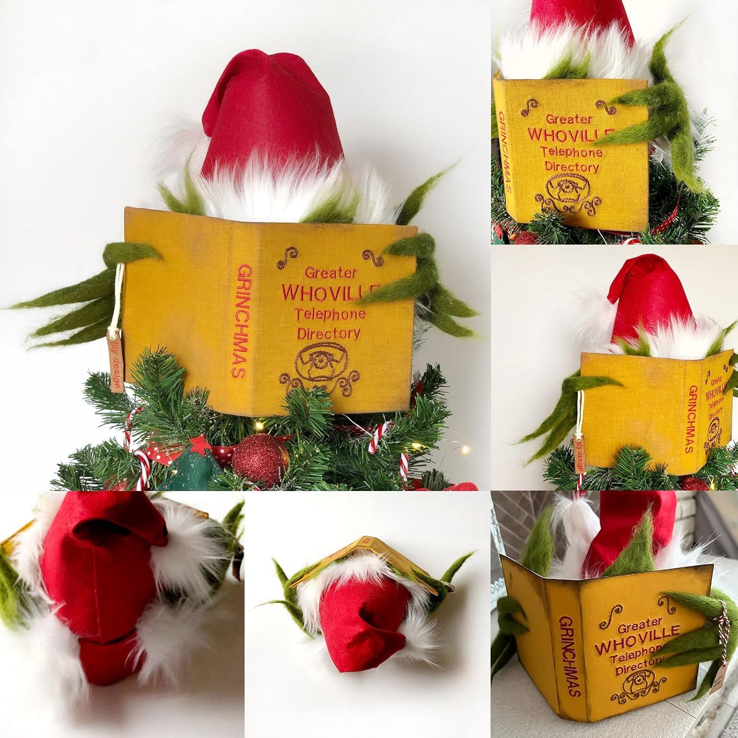 Tree Toppers - Christmas Tree Topper Hat Decors, Green Monster Top Hat Christmas Tree Decorations Santa Gnome Ornaments Large Xmas Tree Topper Decor for Snowman Home Party Decors Supplies (13.77