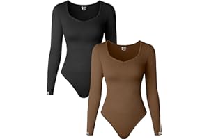 OQQ Women's 2 Piece Bodysuits Sexy Ribbed Long Sleeve Tops Bodysuits