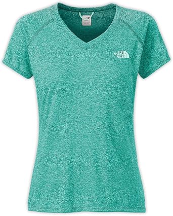 The North Face Women S Short Sleeve Reaxion Amp V Neck Tee Jaiden Green Heather Medium Amazon Co Uk Sports Outdoors
