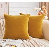 GriNeed Throw Pillow Covers Mustard Yellow Set of 2 18x18 Inch Fall Pillow Covers, Soft Velvet Farmhouse Neutral Decorative Pillowcases for Couch Sofa Bed, Home Boho Decor, Modern Cushion Covers
