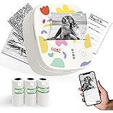 XenGro Mini Sticker Printer AHM2, Mini Thermal Printer with 3 Rolls Paper, Portable Bluetooth Inkless Printpods, Pocket Label Maker Suitable for Creative Kids DIY, Diaries, Photos, Study Notes -White