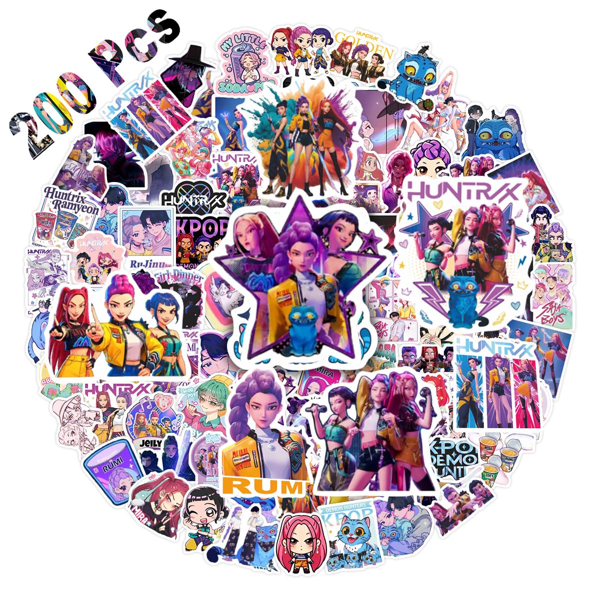 200Pcs Anime Stickers for Kids, Demon Cute Hunter Kawaii Scrapbook Decals, Waterproof Vinyl Water Bottle & Laptop Ornament, Easter Basket Stuffers, Funny Book Labels, Aesthetic Decor Gift for Girls