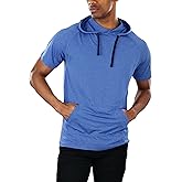 ToBeInStyle Men's Lightweight Raglan Heather Short Sleeve Pullover Drawstring Hoodie w/Kangaroo Pocket - Blue - S