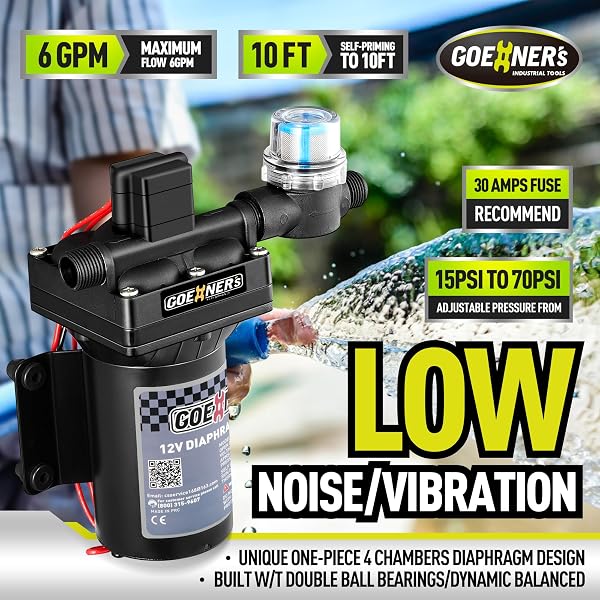 [UPGRADED VERSION] RV FRESH WATER PUMP, 12V DC WATER PUMP, 6GPM 70PSI SELF-PRIMING DIAPHRAGM PUMP WITH PRESSURE SWITCH AND STRAINER FOR RV, MARINE, YACHT, CARAVAN