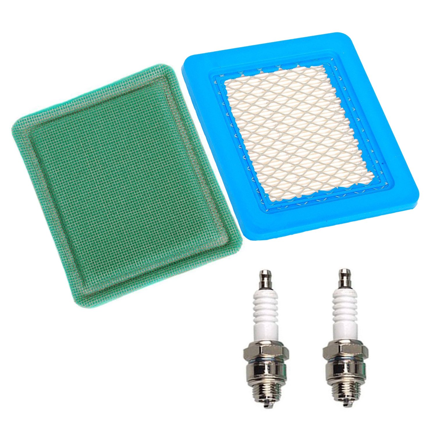 OxoxO 491588 Air Filter 271933 Pre Filter and 2 x Spark Plug for 625e 675ex Series and Quantum 3.5-6.75 Large HP Push Mower