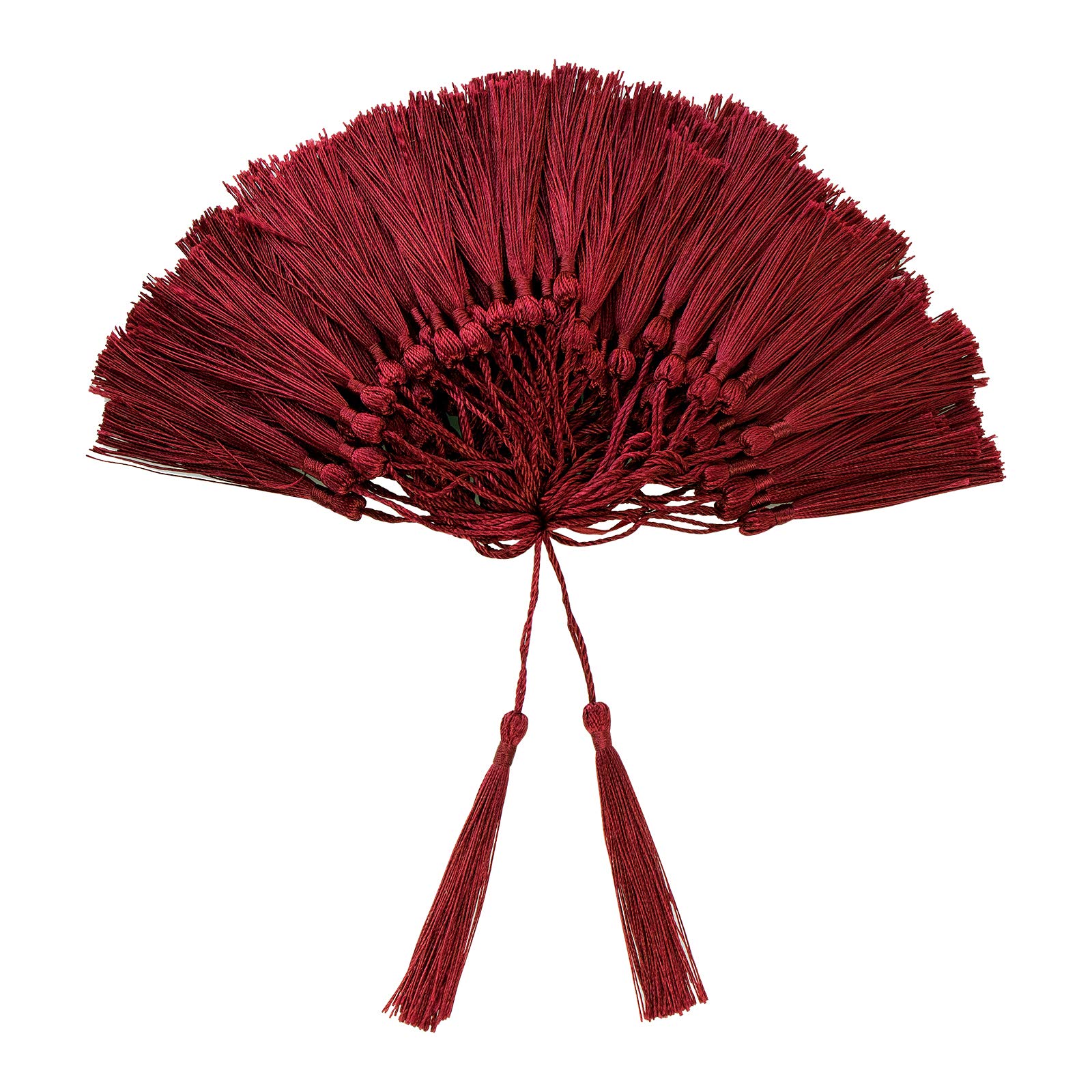 VAPKER 100 Pieces Dark Red Color 13cm/5-Inch Silky Handmade Soft Tassels Floss Bookmark Tassels with 2-Inch Cord Loop for Jewelry Making, DIY Projects, Bookmarks