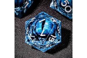OUKELANWO Liquid Core Dragon Eye D&D Dice with Gift Box, 7 Piece Dungeons and Dragons Polyhedral DND Dice Set, Blue Sharp Edge RPG D and D Role Playing Dice D20 D12 D10 D8 D6 D4