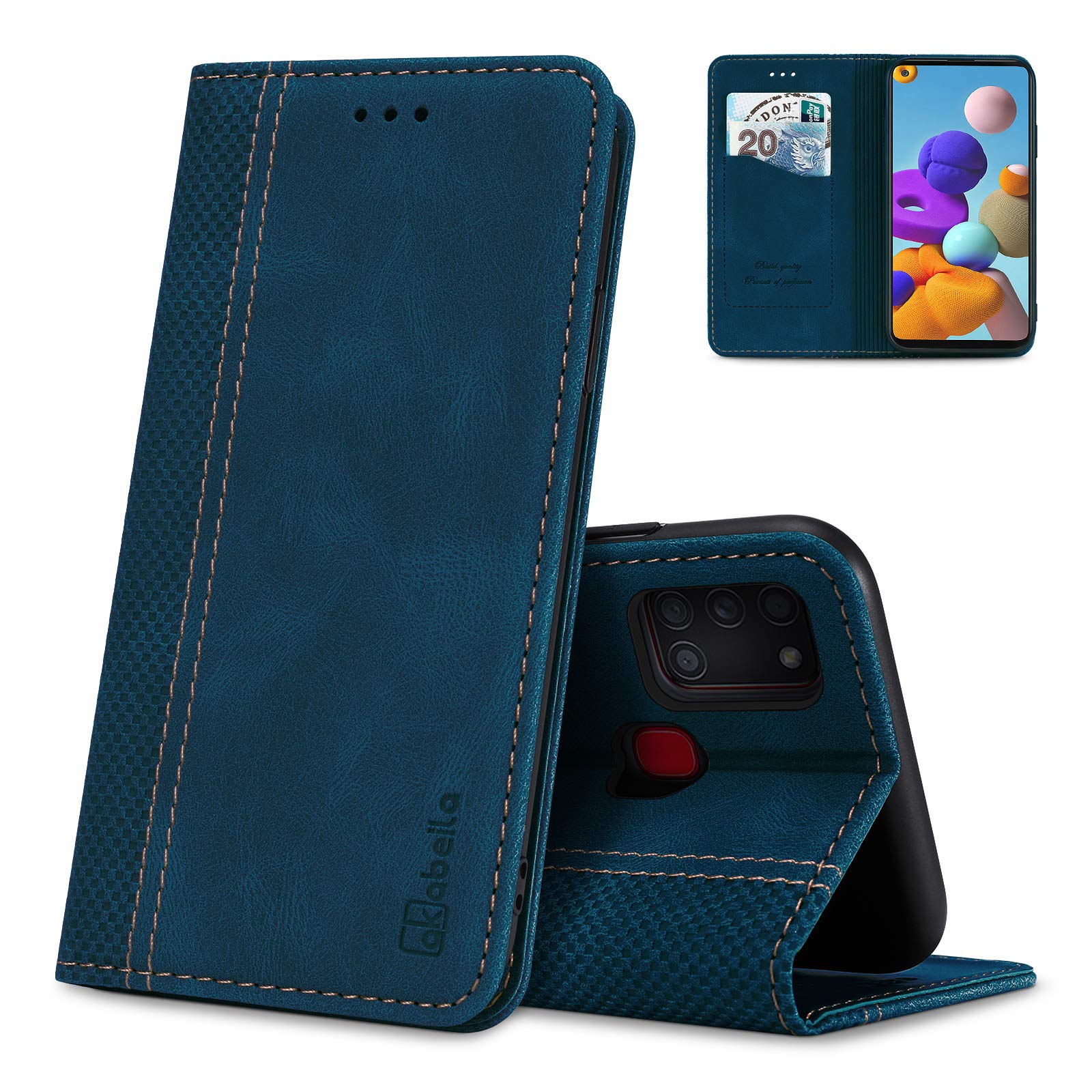 AKABEILA Case for Samsung Galaxy A21S Case Premium PU Leather Flip Wallet Case with Magnetic Closure Kickstand Card Slot Folio Phone Cover Blue