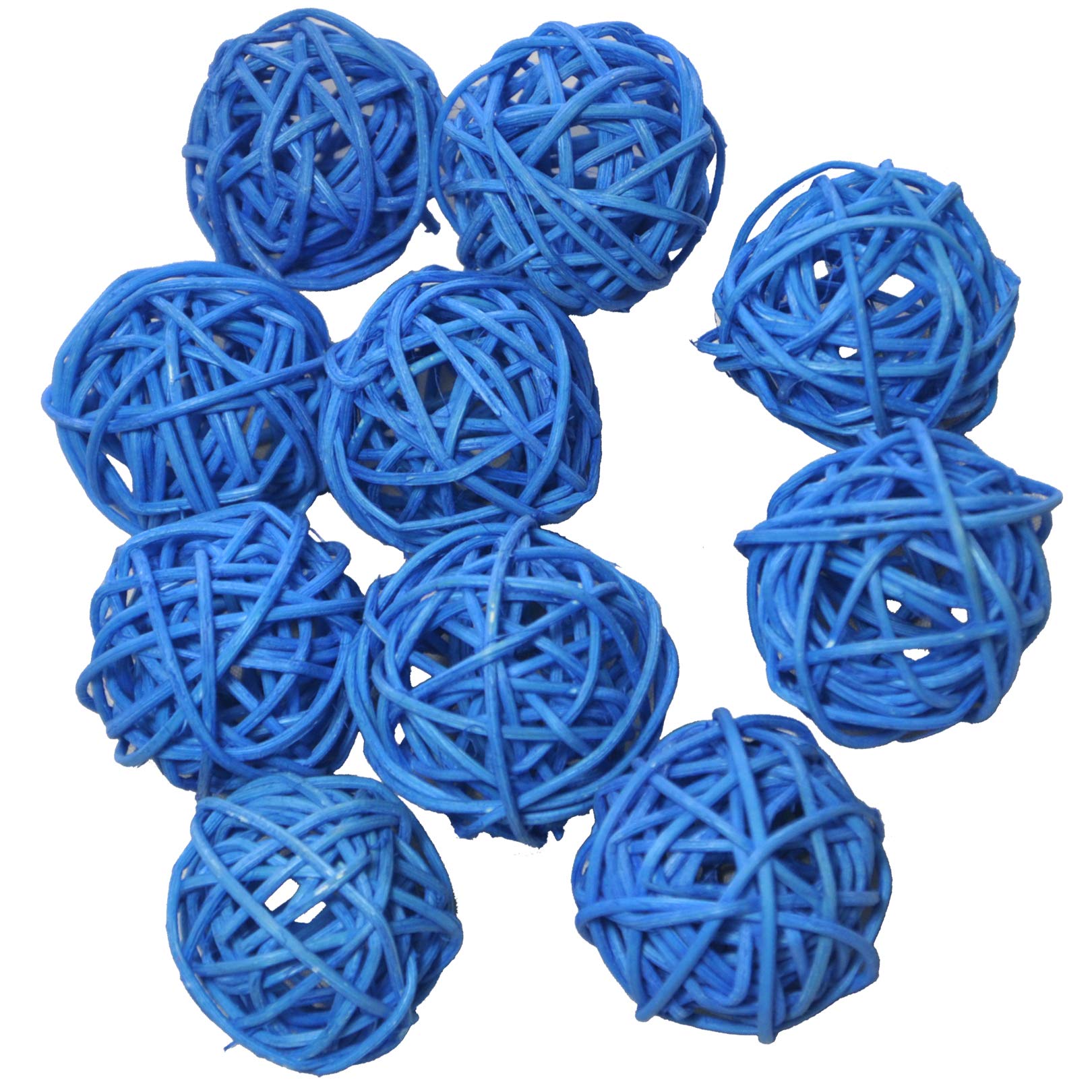 Ougual Natural Wicker Rattan Balls Table Wedding Party Hanging Wobble Ball Christmas Decoration (4cm, 10pcs, Blue)