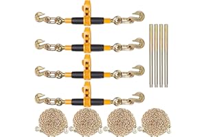 VEVOR Ratchet Chain Binder, 5/16"-3/8", 7100 lbs Load Limit & 4100 lbs G80 Chain, Heavy Duty Load Binders, Detachable Anti-Skid Handle, Tie Down Hauling Chain Binders for Flatbed Truck Trailer, 4 Set
