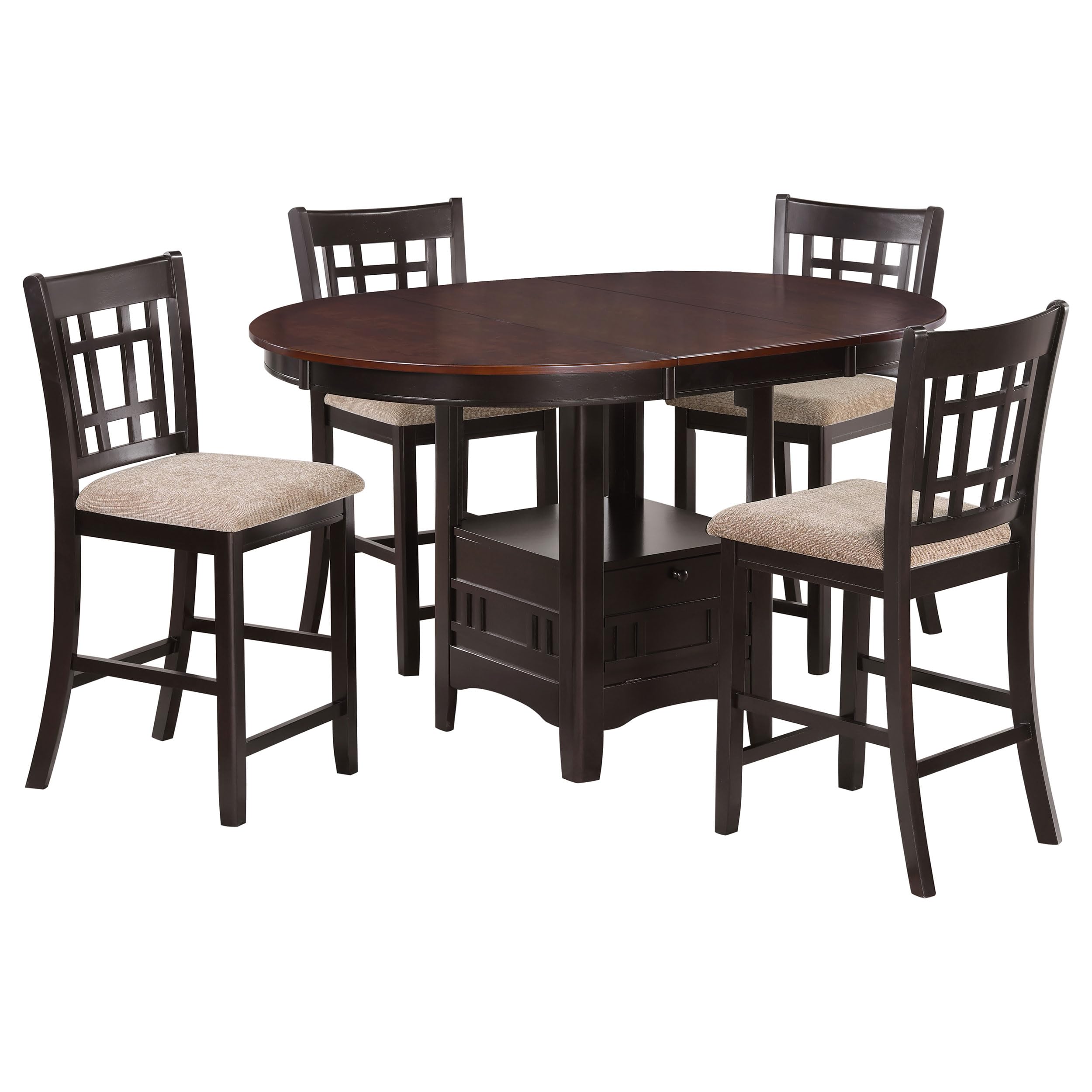 Photo 1 of *** JUST TABLE*** Coaster Home Furnishings - LAVON - Counter Height Dining Set - Oval Extendable Table with Storage  - Dining Room & Kitchen - Light Chestnut - 105278-S5
