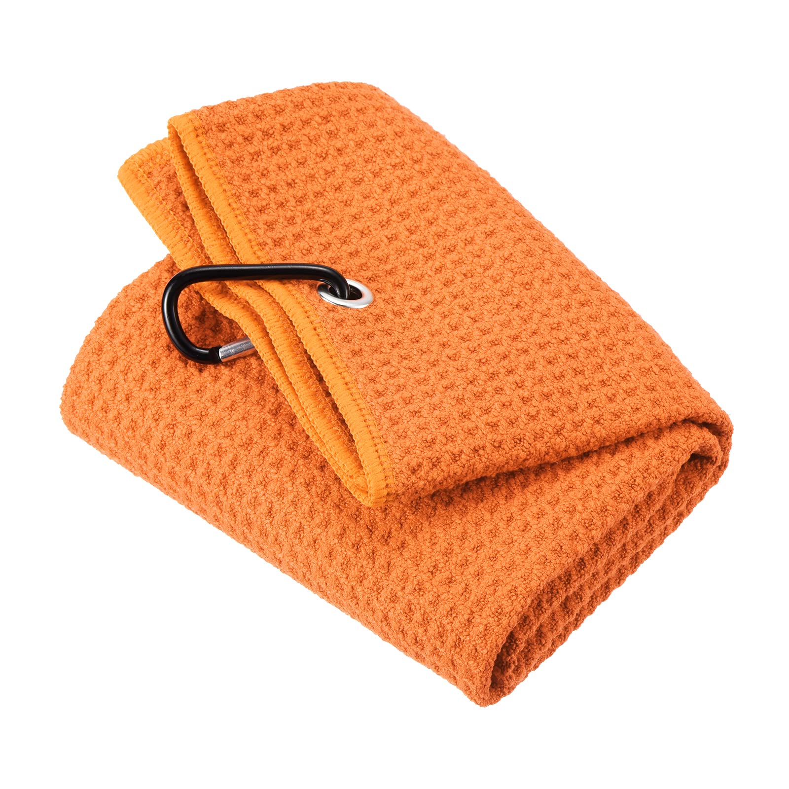 PATIKIL 20"x16" Tri-Fold Golf Towels, Waffle Pattern Towels Soft Fiber Strong Water Absorption with D Clip for Golf Lovers, Orange