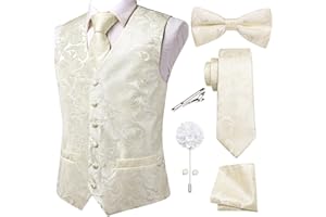 Hi-Tie Men's Silk Vest Bowtie Set Formal Suit Vest Jacquard Tie Handkerchief Cufflinks 5PCS Dress Waistcoats Wedding