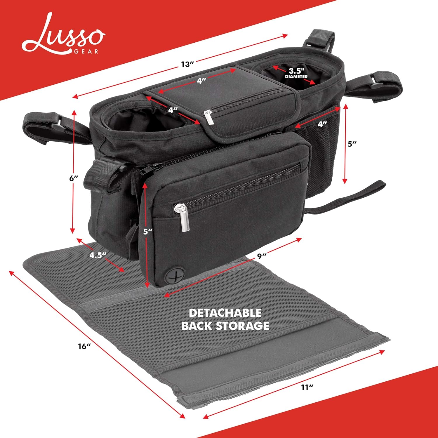 Lusso Gear Stroller Organizer With Cup Holders | Fits All Strollers | Stroller Accessory for Baby Storage On the Go | Stroller Caddy With Multiple Storage Sections | Secure Fit Won’t Slip or Slide: Home Improvement