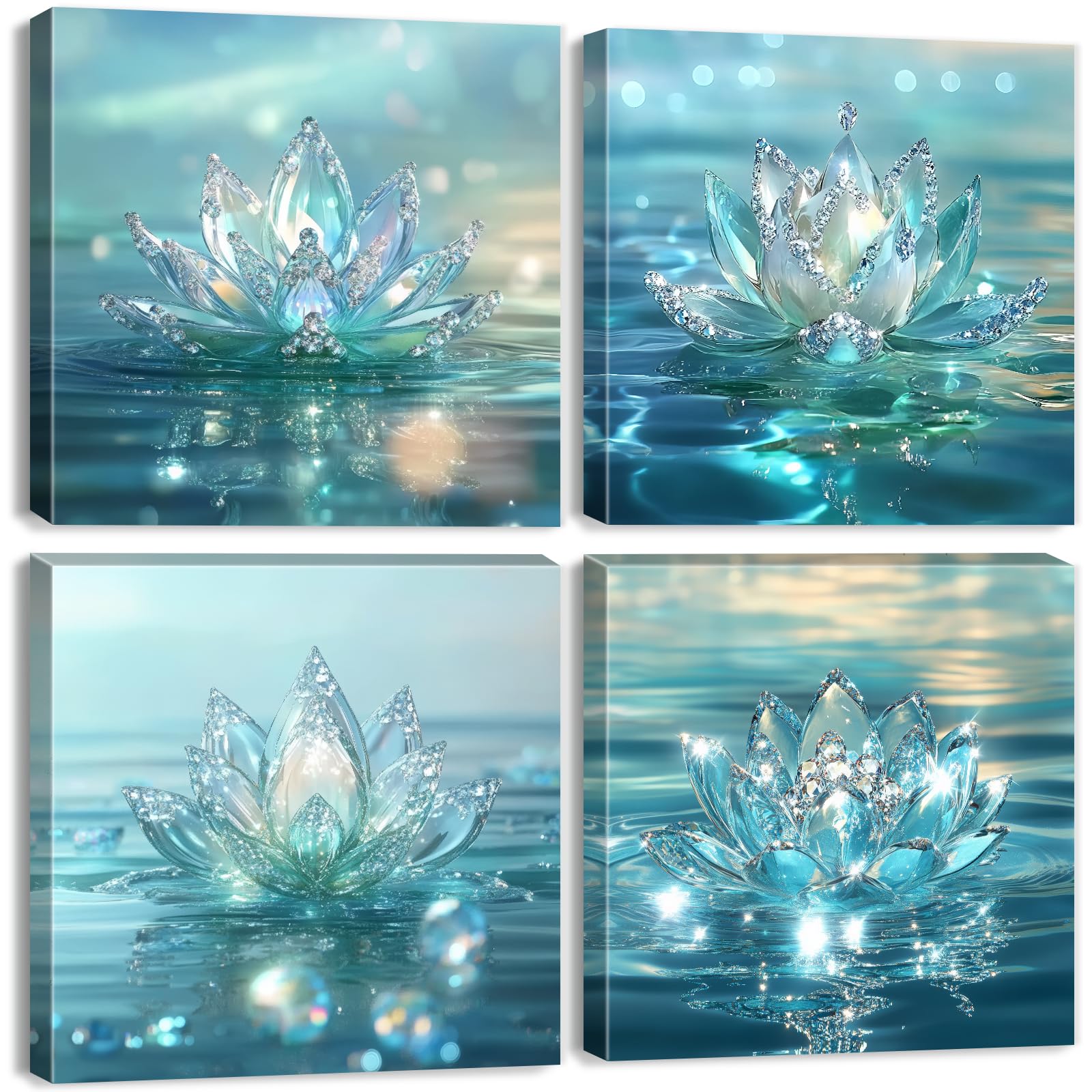 Lotus Flower Wall Art Teal Wall Decor Zen Bathroom Picture for Walls ...