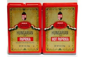 Pride of Szeged Hungarian Style Sweet Delicacy Paprika (4 oz) and Hot Paprika (4 oz) - PACK OF 2