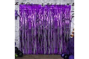 LYUBASA 4 Pack Halloween Party Decorations,Black and Purple Tinsel Foil Fringe Curtains,Halloween Theme Photo Booth Prop Streamer Backdrop Decor Indoor Outdoor Party Supplies for Birthday Anniversary