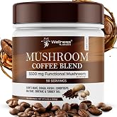 Organic Mushroom Coffee Instant, 7 Superfood Mushroom Blend, 90 Servings | Lions Mane, Chaga, Reishi, Cordyceps, Maitake, Shiitake &amp; Turkey Tail, Colombian Roast, Keto Coffee, Smooth Taste, 1 Pack