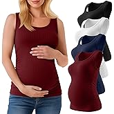 Ficerd 4 Pack Women's Maternity Tank Tops, Side Ruch Sleeveless Cotton Pregnancy Shirts Casual Ribbed Basic Maternity Clothes