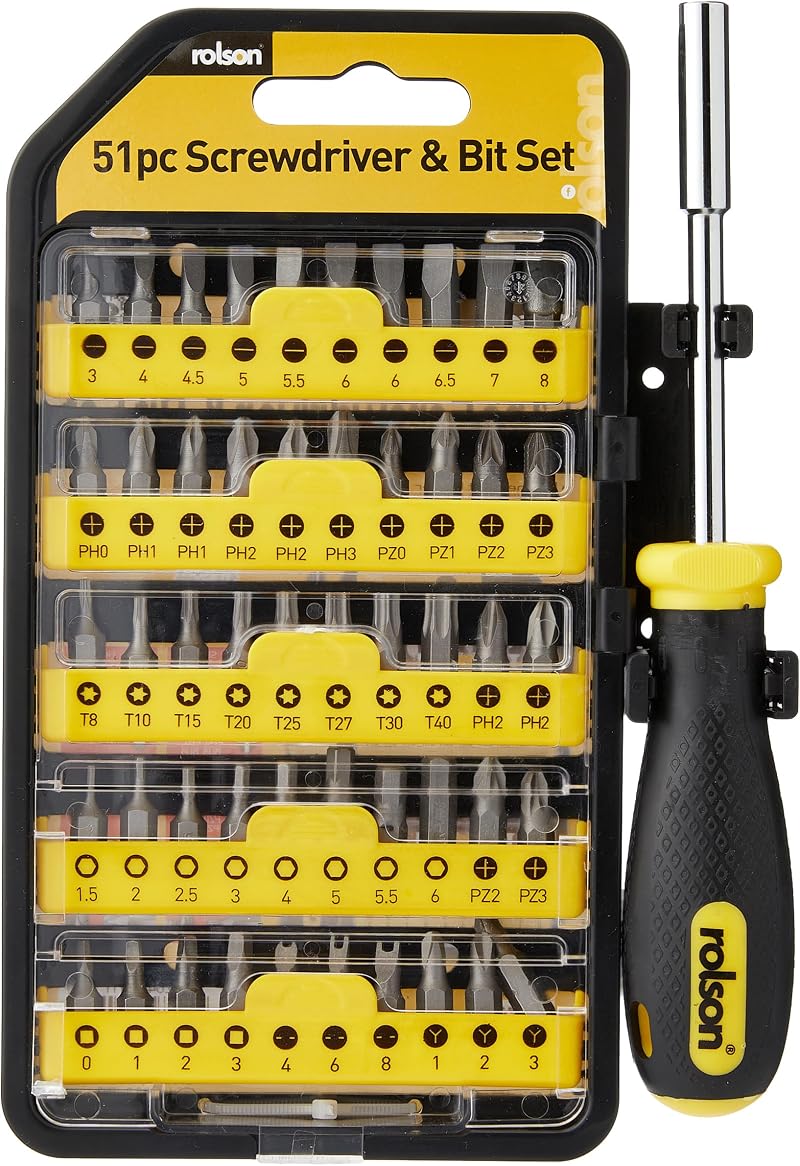 Rolson 28429 51 Piece Screwdriver Bit Set with Soft Grip Handle