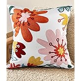 Kokaaee Embroidered Throw Pillow Cover - 18x18 Decorative Pillow Cover with Zipper Aesthetic Cute Design Boho Spring Summer Cozy Throw Pillowcase for Living Room Couch Sofa Bed, Artistic Flowers