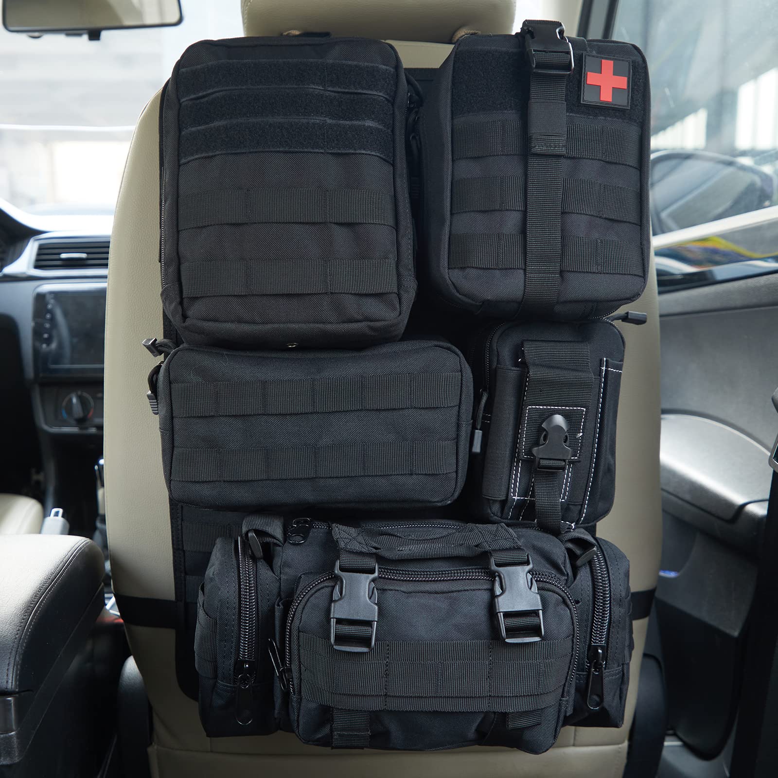Photo 1 of Universal Tactical Seat ?Back Organizer Vehicle Molle Panel Organizer Storage Bag with 5 Detachable Molle Pouch for All Vehicel Such as Jeep,Truck,SUV, Car, Ford,Chevy,Toyota etc. (A model-Black)