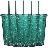 Suertestarry Tumbler with Straw and Lid,Water Bottle Iced Coffee Travel Mug Cup,Reusable Plastic Cups,Perfect for Parties,Birthdays… (Dark Green, 5pack)