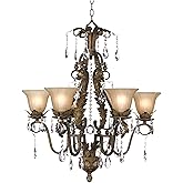 Regency Hill Iron Leaf Roman Bronze Chandelier Lighting 29" Wide Crystal Cream Glass Shade 6-Light Fixture for Dining Room Ho