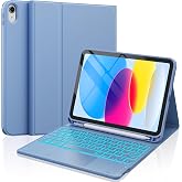 CHESONA Compatible for iPad 11th(A16)/10th Generation Case with Keyboard | Detachable Folio Keyboard Case with Multi-Touch Trackpad, 7-Color Backlight, Pencil Holder &amp; Dual Bluetooth, Blue Gray